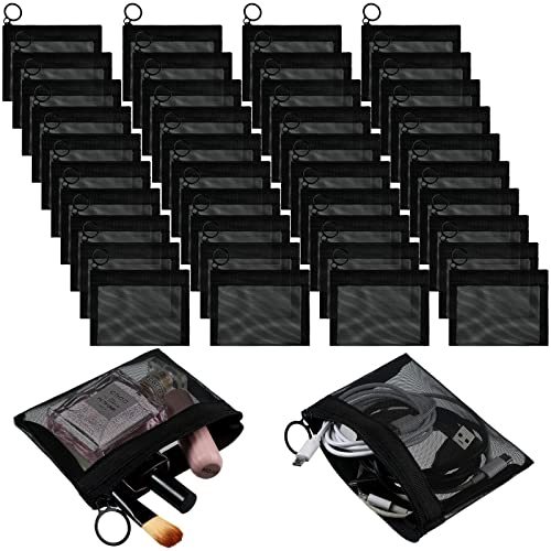 Black Small Zipper Pouch Mesh Mini Cosmetic Bag Coin Purse Bulk Mesh Coin Pouch Organizer for Women Travel Home, 5 x 4 Inch(40 Pcs)