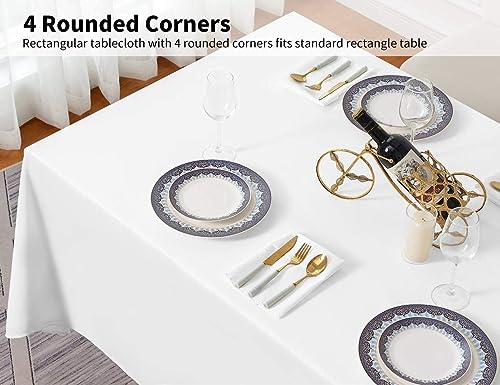 Surmente 5 Pack 90x156 Inch White Rectangular Tablecloth for 8 Foot Tables