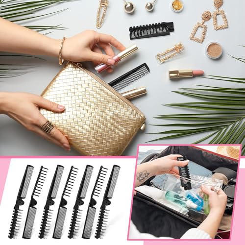 Foldable Travel Hair Brush Set - Double Headed Compact Wig Styling Comb - Black