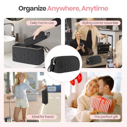 Hair Tools Travel Bag with Separate Heat Resistant Mat, Large Portable Organizer Bag for Women to Store Hair Dryers, Flat Irons, Curling Irons, Straighteners & Hair Accessories, Black
