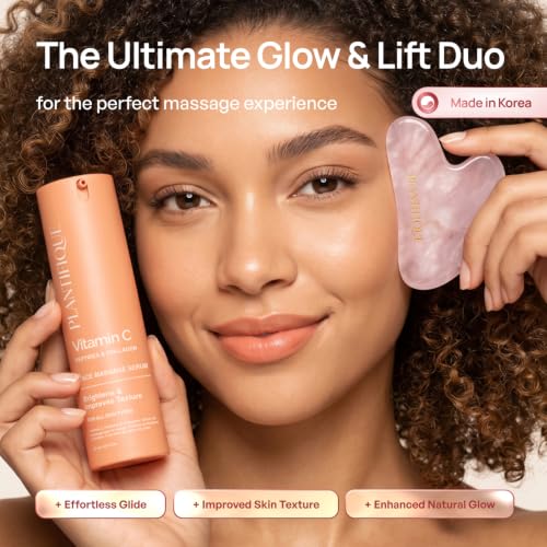 Plantifique Rose Quartz Gua Sha & Vitamin C Face Serum Set for Skin Rejuvenation