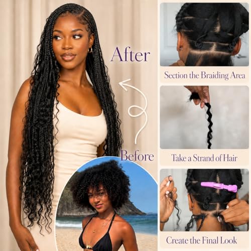 Deep Wave Human Braiding Hair for Boho Braids - 20 Inch Natural Black 100g