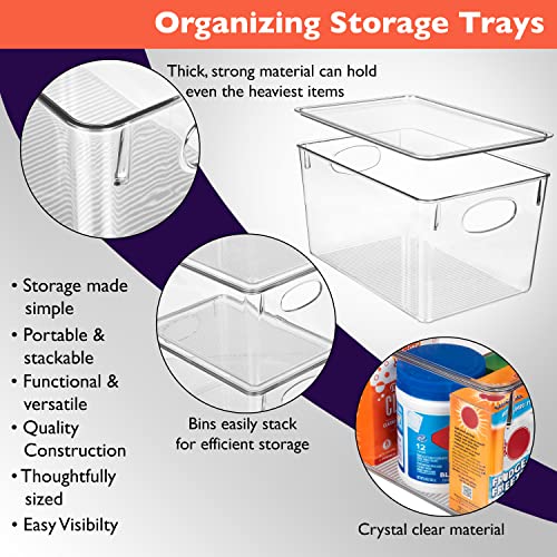 8 Pack Plastic Storage Bins with Lids - 11x7.5x6 Inch Kitchen & Pantry Organizer