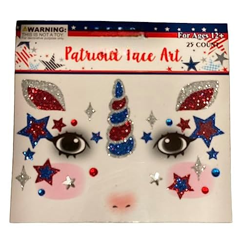 Patriotic Temporary Face Tattoos - 100 Pieces Glitter Face Art | Memorial Day 4th of July labor Day | Red White Blue Metallic Glitter | Election Party | USA