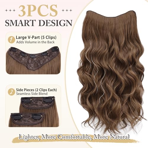 Clip-In Hair Extensions 20 Inch Wavy Brown Synthetic Hair - Chestnut Brown