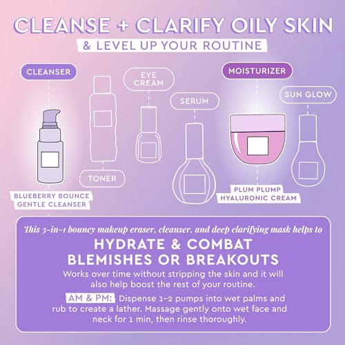 Glow Recipe Blueberry Bounce Gentle Face Cleanser - Moisturizing Makeup Remover & Foaming Face Wash (30 ml) + Plum Plump Hyaluronic Acid Face Cream for Dry Skin (20 ml)