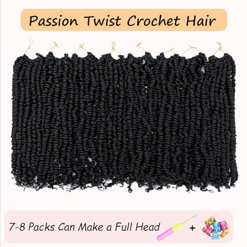 LOS MOEER 8 Pack Passion Twist Crochet Hair 10 Inch 1B Pre-Twisted Soft Lightweight