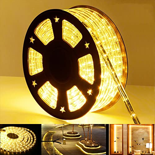 150ft Outdoor LED Rope Lights - Warm White, Connectable & Waterproof with 8 Modes