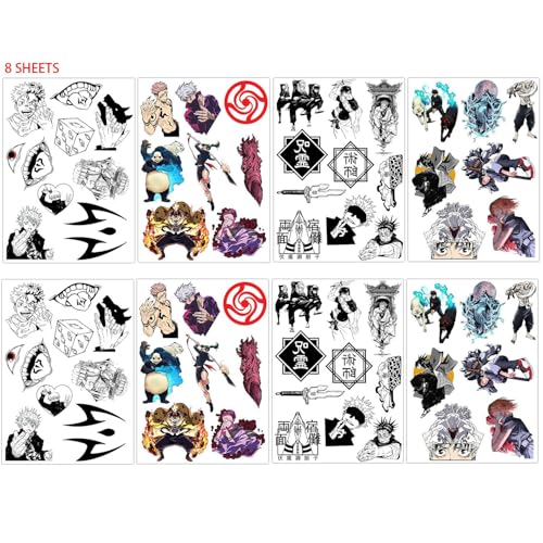 Anime JJK Halloween Face Temporary Tattoos£¨8 Sheets) Gifts Anime Cosplay Decor Tattoos Merch Cartoon Stickers Decal Party Favors Supplies for Teens Adult Man Women
