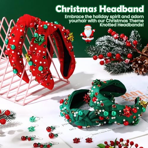 Hoteam Christmas Headbands & Earrings Set for Women - Pink & Green Holiday Accessories