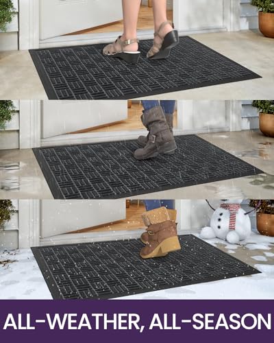 Outdoor Entrance Door Mat 48x72 Inch Rubber Doormat Maze Black - Weather-Resistant