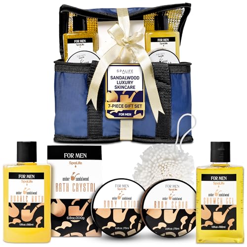 Sandalwood Luxury Men’s Grooming Gift Set - 7-Piece Body Wash, Lotion & More