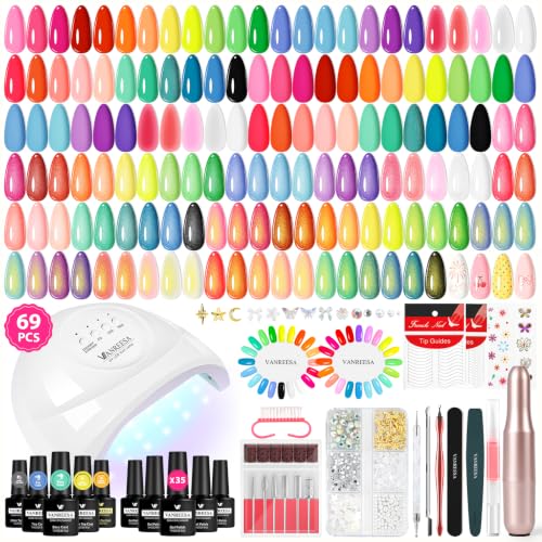 Gel Nail Kit with 48W UV Lamp & Electric Drill - Bright Luxe Tone, 69 Pieces
