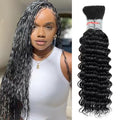 Natural Black Deep Wave Human Hair Braiding Extensions 16 Inch - Boho Braid Hair