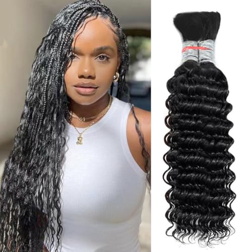 Natural Black Deep Wave Human Hair Braiding Extensions 16 Inch - Boho Braid Hair