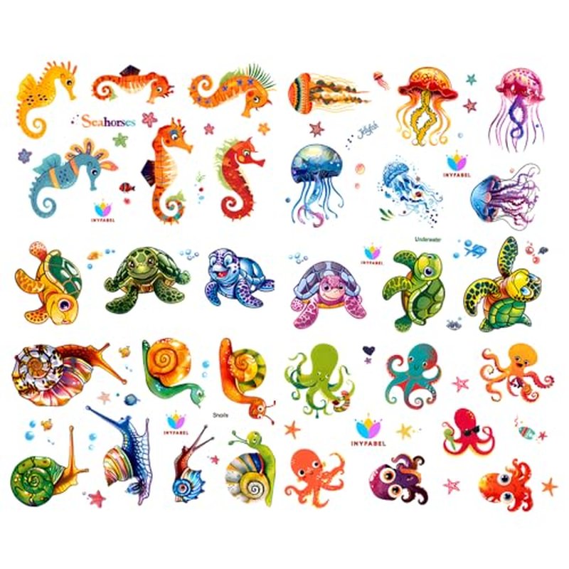 101+ Ocean Temporary Tattoos ? Printable, Waterproof Fake Tattoos for Kids, Girls, Boys, Teens & Adults ? Ideal for Birthday Parties, Decorations (A)
