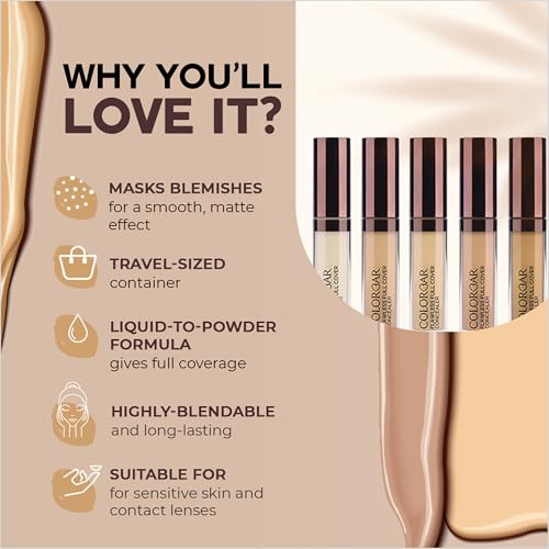 Colorbar Flawless Full Cover Concealer - Face Makeup Concealer with Liquid-to-Powder Formula - Hides Scars and Discoloration - 001 Velvet - 0.2 oz