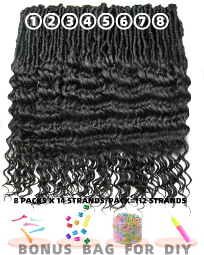 24 Inch Deep Wave Faux Locs Crochet Hair - 8 Packs, 112 Strands, Natural Black