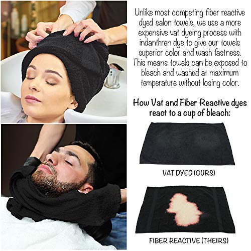 Charcoal Bleach Proof Salon Towels Pack of 12 - Highly Absorbent 100% Cotton Spa Face & Hair Towels for Stylists and Barbers