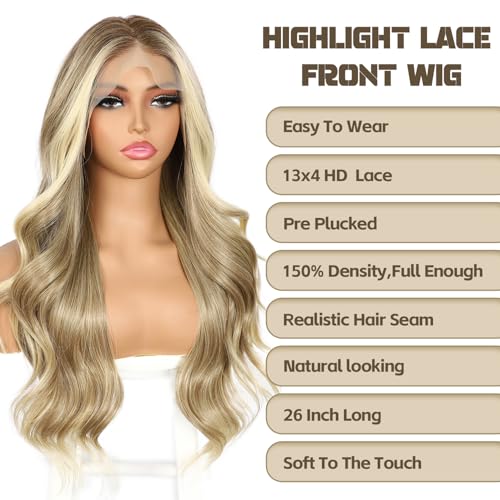 Ash Blonde Lace Front Wig 13x4 Inches Pre-Plucked Synthetic Wavy Hair