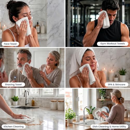Avalon Towels White Face & Wash Cloths Pack of 48 - 12x12 Inch Cotton Towels
