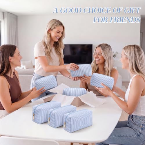 Sanwuta Light Blue 36 Pcs Seersucker Cosmetic Bags Bulk with Zippered Stripes