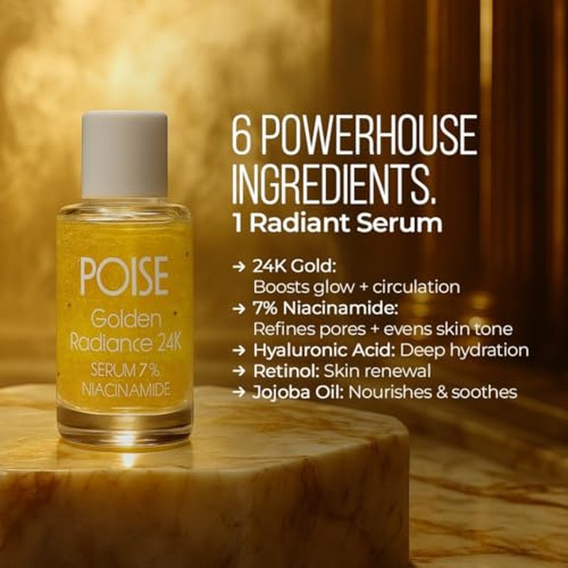 24K Golden Radiance Serum, Niacinamide and Vitamin C Serum for Vibrancy and Hydration, Helps Even Skin Tone for a Youthful Glow (0.5 fl oz)
