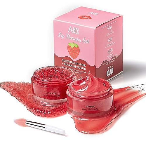 Lip Scrub & Lip Mask Set, Overnight Treatment Lip Care Products, Daily Lip Gift Set for Girls, Moisturize & Nourish, Dry Cracked Lips, Intense Hydration with Vitamin C, Overnight Lip Mask