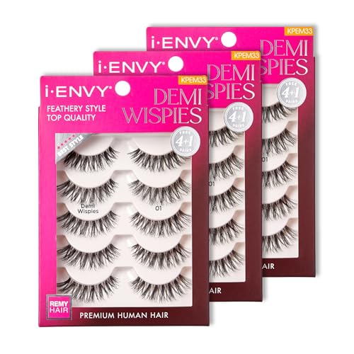 3 Pack Demi Wispies False Eyelashes - Natural, Fluffy, Reusable Human Hair Lashes