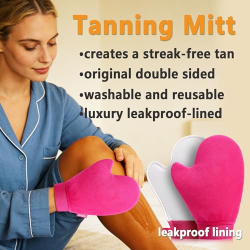3 Pcs Streakless Self Tanning Mitt - Leakproof-lined Self Tanner Mitt, Black Self Tanning Brush for Self Tan Mitt Applicator, Self Tanner Brush, Back Tanning Applicator, Tanning Glove for Lotion,Cream