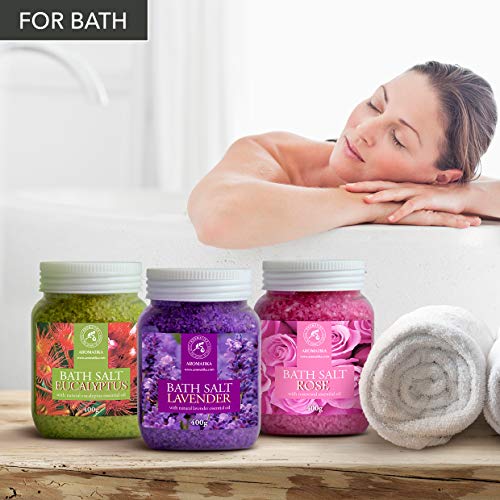 Eucalyptus, Lavender & Rose Bath Salts Set 42 oz with 3 Variations - Relaxation & Stress Relief
