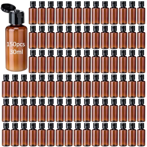 Mimorou 150 Pack 30ml Travel Bottles Bulk with Black Caps & Brown Bottles