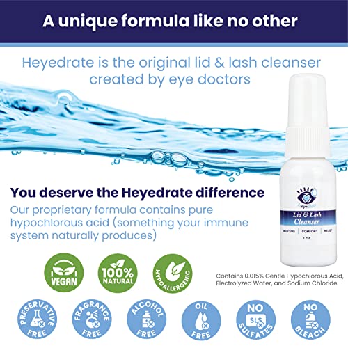 Heyedrate Foaming Tea Tree Face Wash & Eyelid Cleanser and Lid & Lash Cleanser Spray Bundle - Natural, Organic Cleanser with Aloe Vera - Gentle, Pure Hypochlorous Acid Spray for Eye Irritation (1oz.)