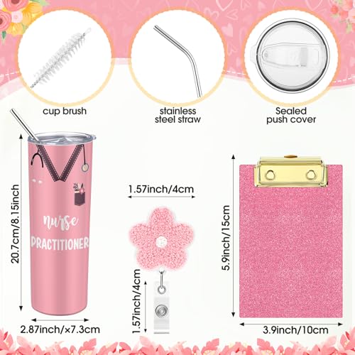 Sieral 5 Pcs Nurse Gifts Bulk for Women NP Gifts Tumbler Tote Makeup Bag Badge Clipboard for Coworker Nurse Practitioners