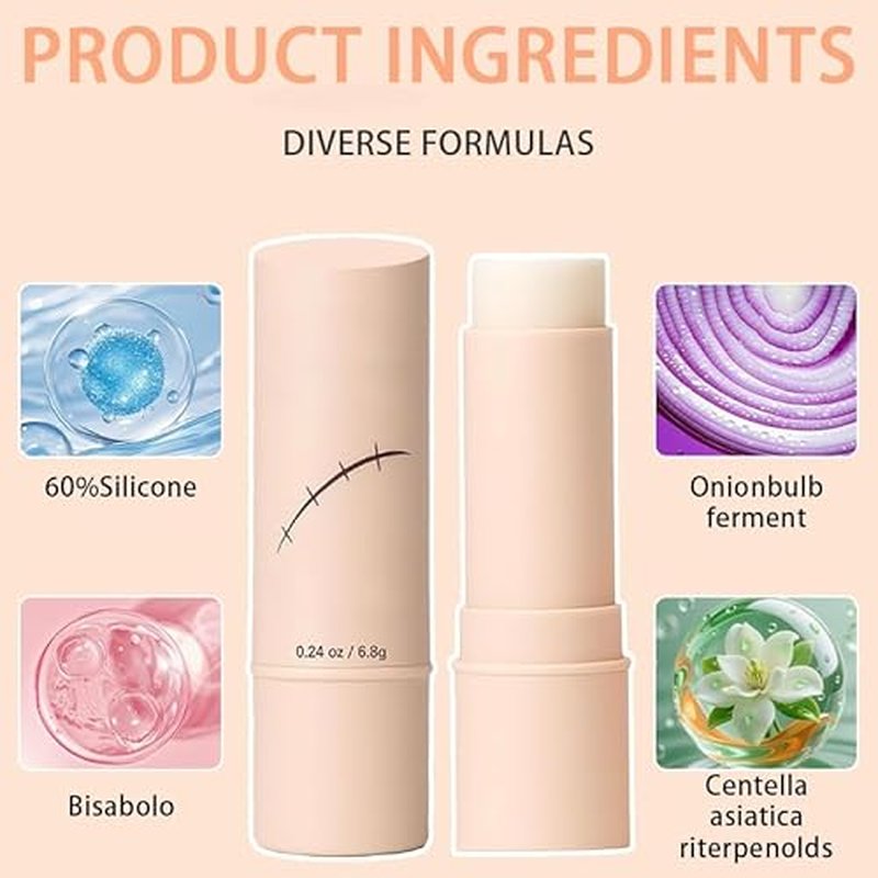 60% Stick. Thick Solid Velvety Film for Scars. Formula Infused with Centella Asiatica Extracts and Vitamin E. Soothing and Occlusive
