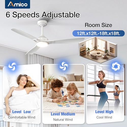 52 Inch Ceiling Fan with Lights and Remote Control - White / 3CCT Variations