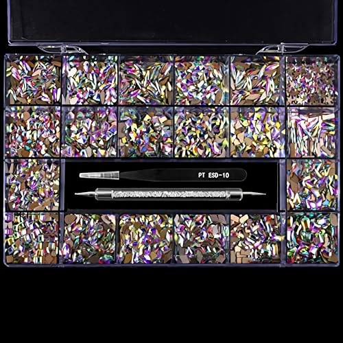 20 Styles Crystal AB Flatback Rhinestones Set for Nail Art Crafts - 1000 Diamonds