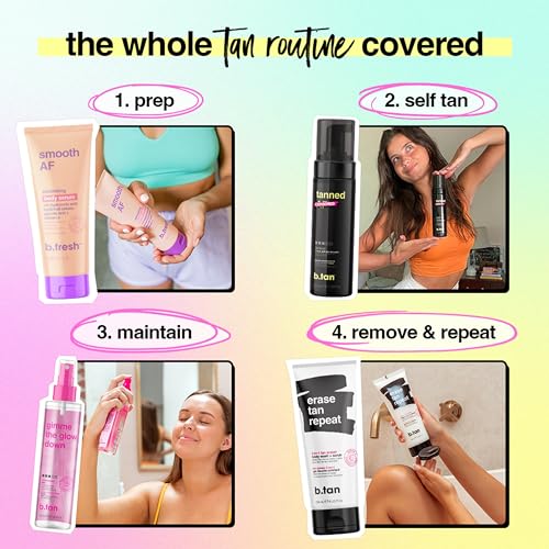 b.tan Dark & Ultra Long Lasting Self Tan Kit | Besties Bundle - Tanning Mousse Duo with Mitt Applicator Glove, 1 Hour Express, Fast Sunless Tanner, Face & Body, No Fake Tan Smell, 6.7 Fl Oz