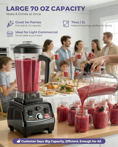 WantJoin Black Commercial Blender 70oz 1800W High Power Ice Crushing Smoothie Maker