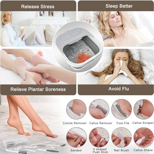 Collapsible Foot Spa Bath with Heat and Massage Rollers, Bubble, Foot Pedicure Kit, Temperature Control, Red Light, Pedicure Foot Spa, Foot Bath