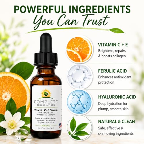 Vitamin C E Serum with Ferulic Acid - Anti-Aging Skin Care, 1 oz