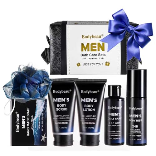 Men's Spa Gift Set 7-Piece Ocean Fresh Personal Care Kit with Travel Bag - 0.29 Fl Oz