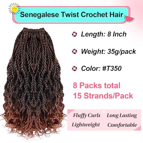 VIOLET 8 Inch Wavy Senegalese Twist Crochet Hair Ginger Pre-Looped Short Curly Ends for Black Women T350
