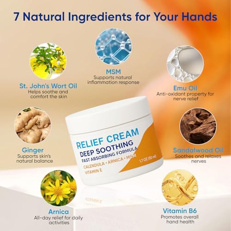 2 PACK Carpal Tunnel Relief Cream, Herbal Nerve Relief Cream for Hands & Wrists, Non-Greasy Formula with Arnica, Emu Oil and Turmeric Oil