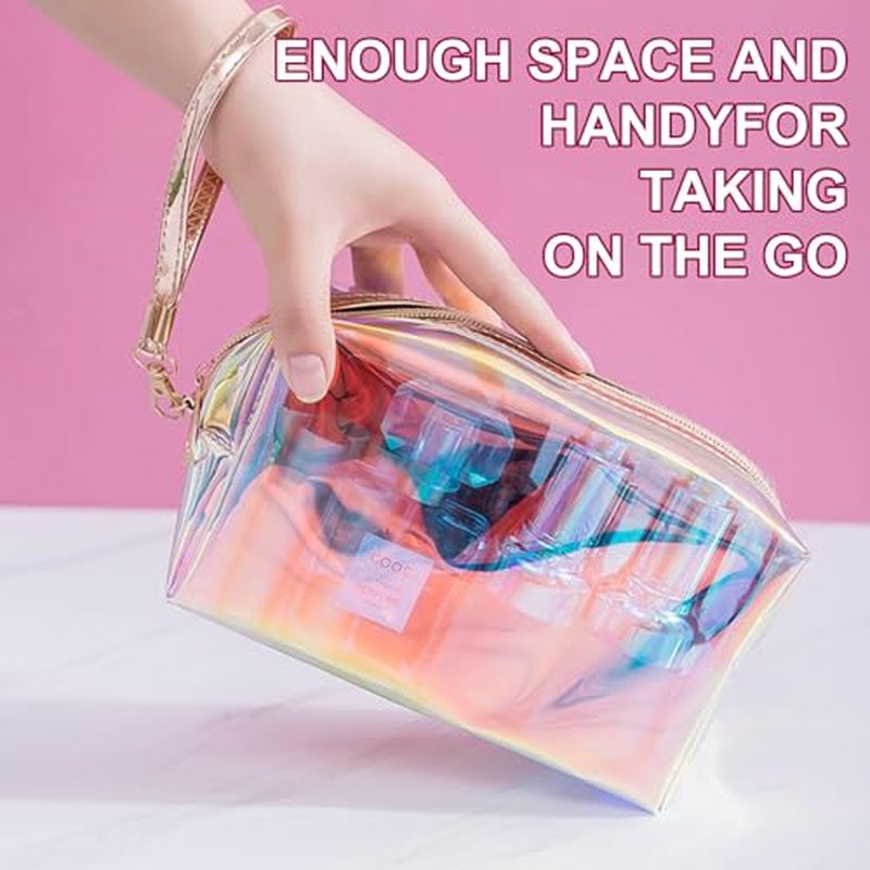8-Piece Holographic Iridescent Makeup Bag Set with Zipper - Portable Holographic Cosmetic Bags for Makeup Tools Organization