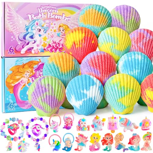 Shell Bath Bombs Set with Mermaid & Unicorn Surprise Toys for Kids