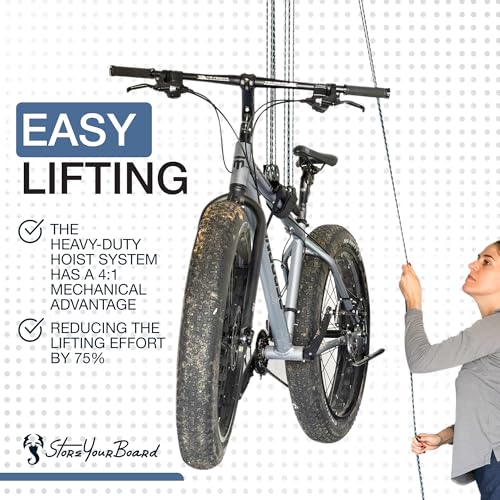 Garage Ceiling Bike Hoist System - Adjustable Pulley Lift for All Bikes