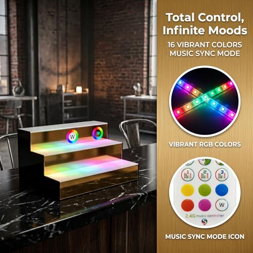 LED Liquor Bottle Display Shelf - 3-Tier Acrylic Bar Shelving with Color Changing Lights