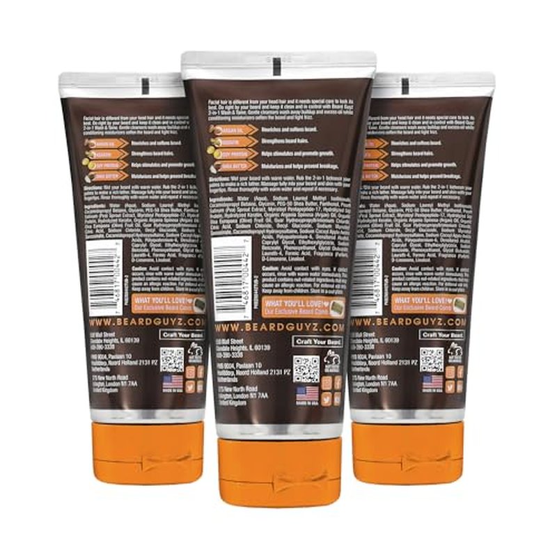 Beard Guyz 2-in-1 Beard Wash and Conditioner, Deep Cleansing Beard Shampoo for Men, Softening & Taming Formula ? 6.7 oz (Pack of 3)