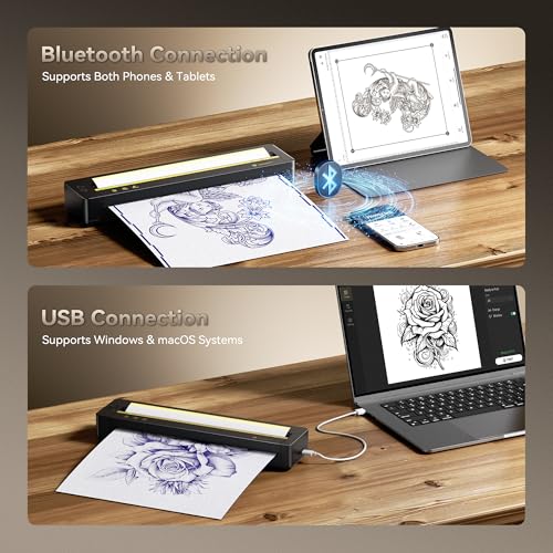 Tattoo Stencil Printer for Beginners - Matte Black, Portable Bluetooth Design